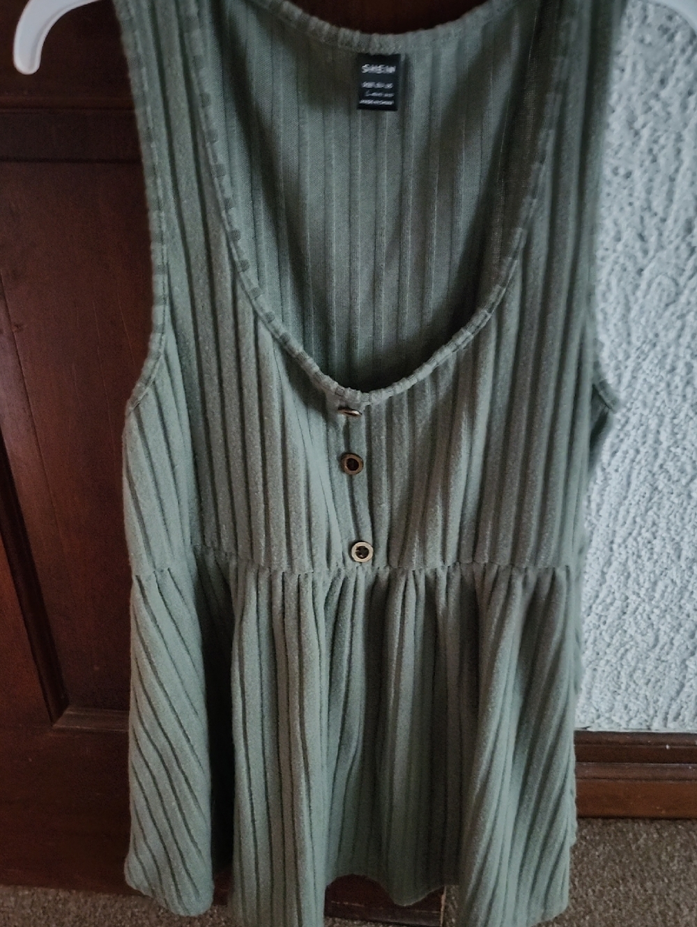 Olive Ribbed Tank Top with Wooden Buttons By Shein